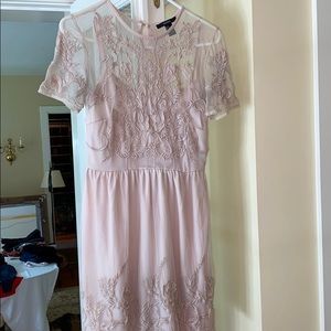 Blush pink embroidered and mesh dress